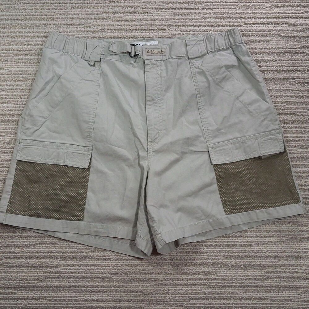 columbia pfg mens large tan khaki mesh cargo fishing shorts outdoor cotton